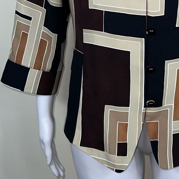 Kathy Che Vintage Polyester Earthtone Geometric Print Blouse - Picture 3 of 10